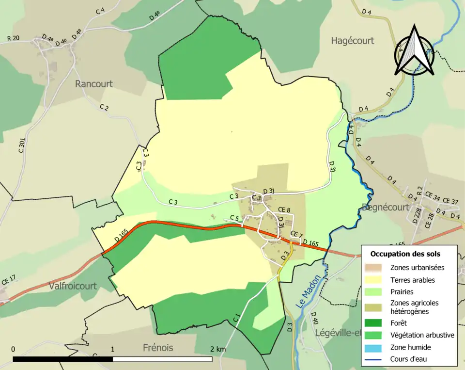 Carte en couleurs présentant l'occupation des sols.