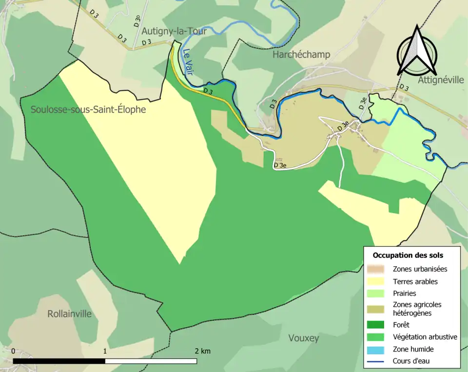 Carte en couleurs présentant l'occupation des sols.