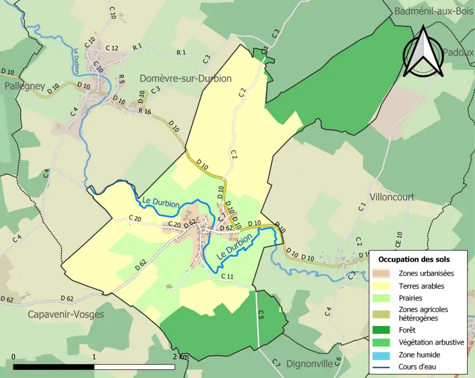 Carte en couleurs présentant l'occupation des sols.