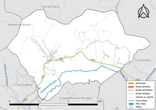 Carte en couleur présentant le réseau hydrographique de la commune