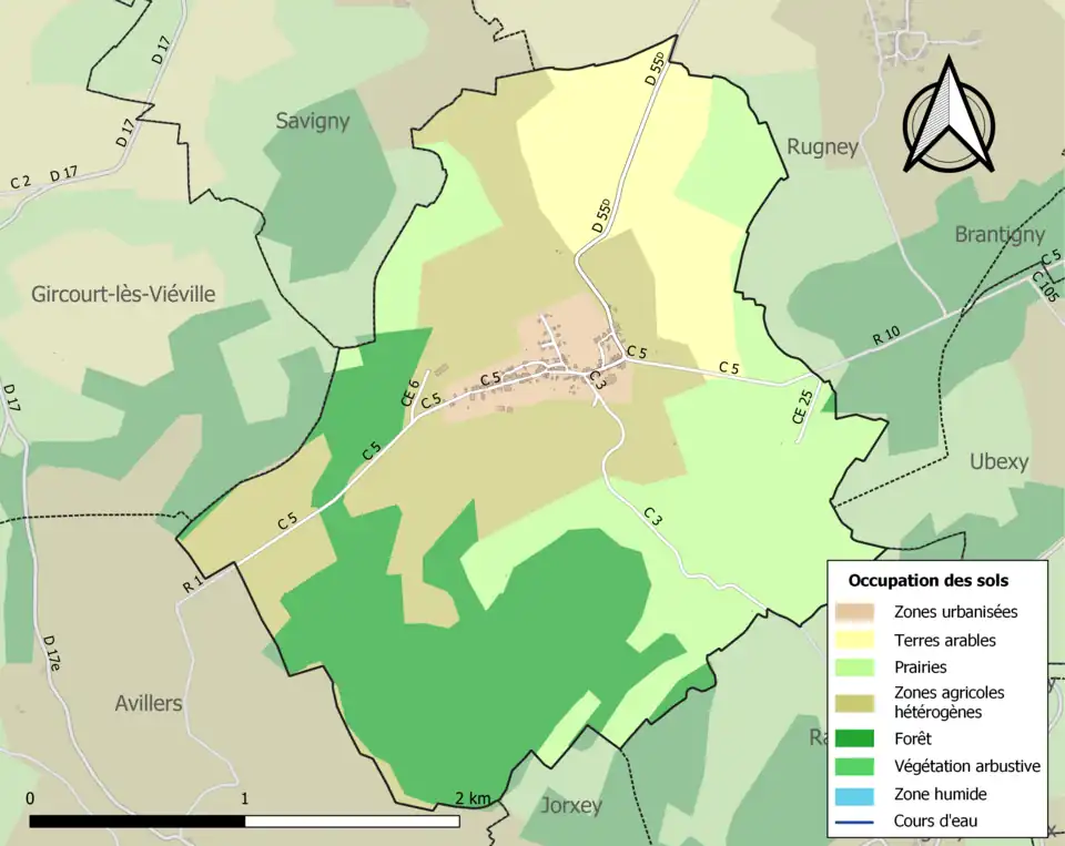 Carte en couleurs présentant l'occupation des sols.
