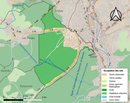 Carte en couleurs présentant l'occupation des sols.