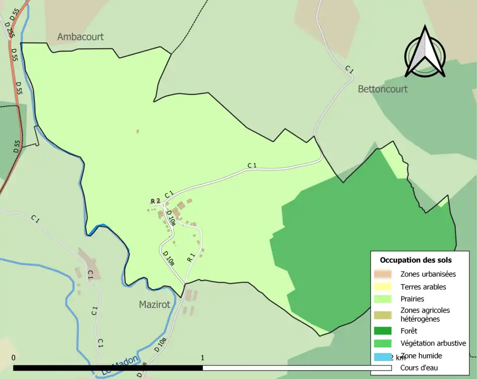 Carte en couleurs présentant l'occupation des sols.