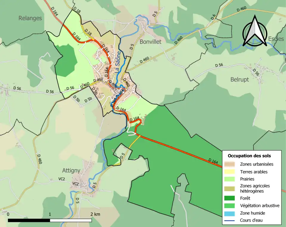 Carte en couleurs présentant l'occupation des sols.