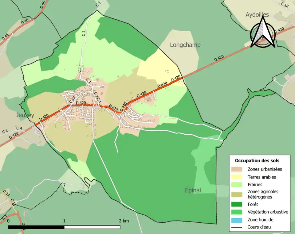 Carte en couleurs présentant l'occupation des sols.