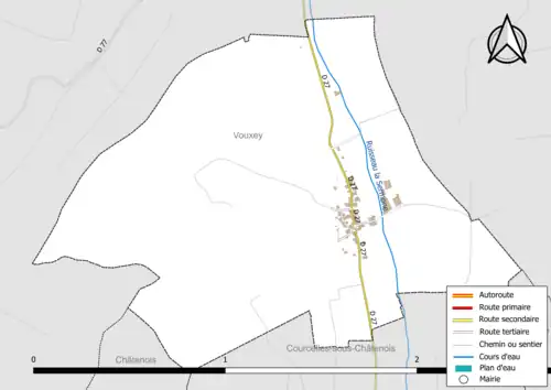 Carte en couleur présentant le réseau hydrographique de la commune