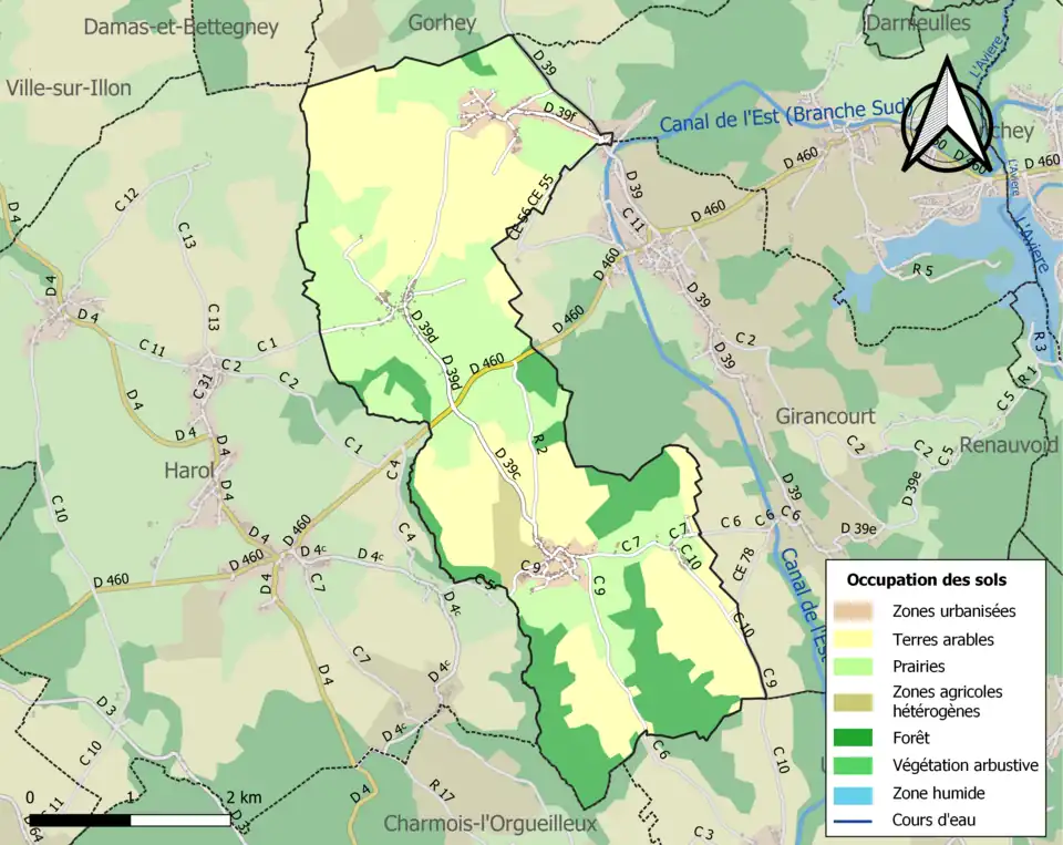 Carte en couleurs présentant l'occupation des sols.