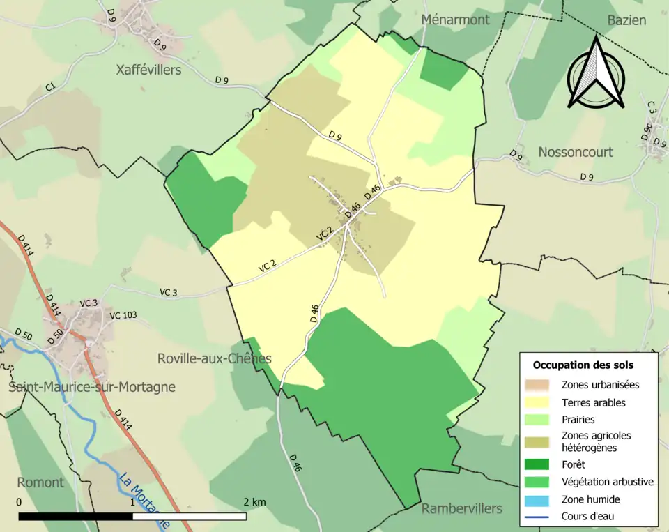 Carte en couleurs présentant l'occupation des sols.