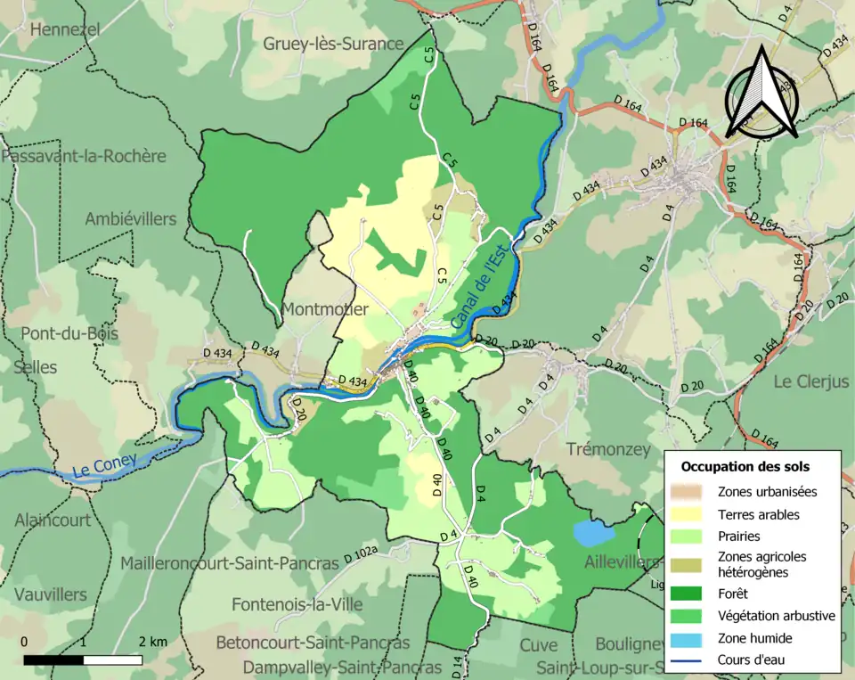 Carte en couleurs présentant l'occupation des sols.
