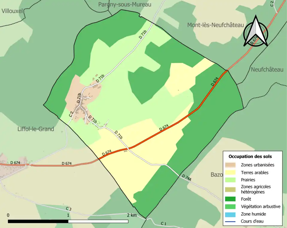 Carte en couleurs présentant l'occupation des sols.