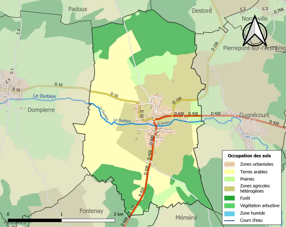 Carte en couleurs présentant l'occupation des sols.