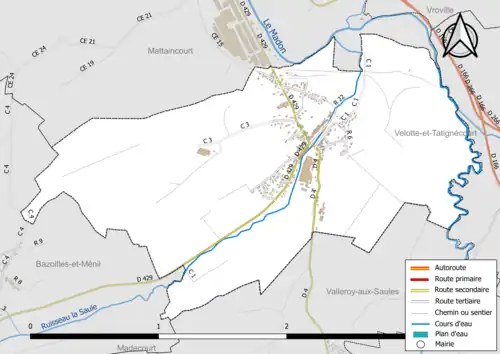 Carte en couleur présentant le réseau hydrographique de la commune