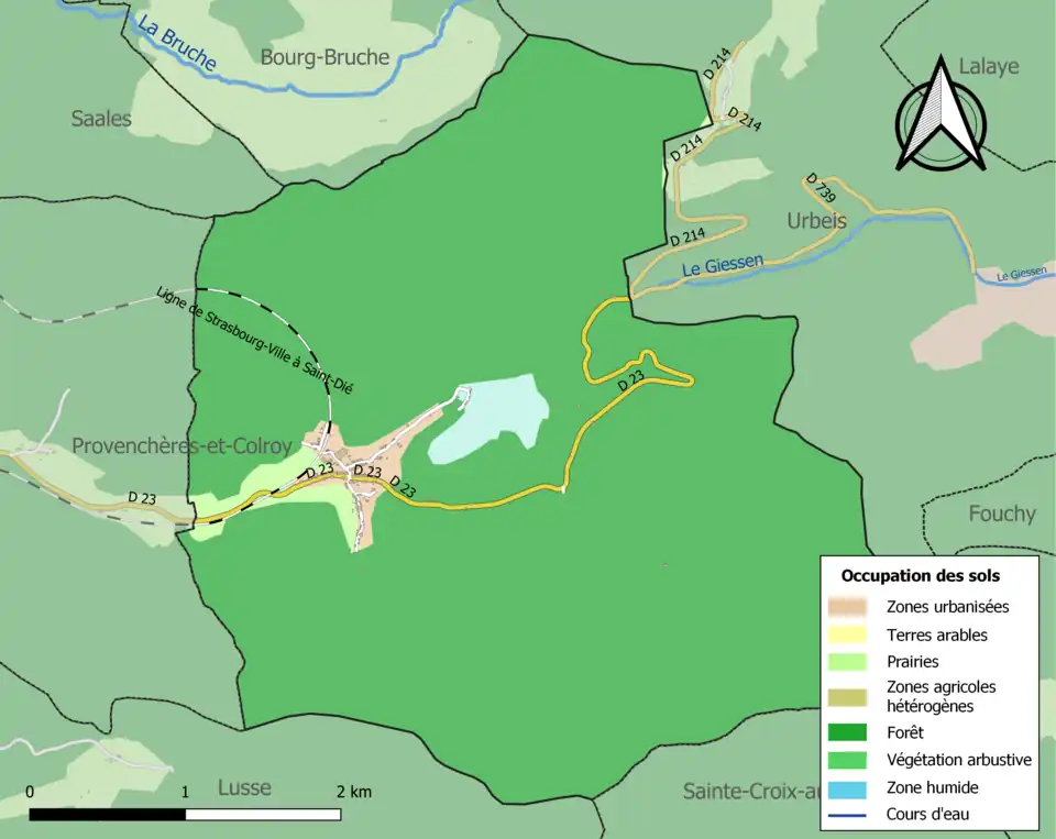 Carte en couleurs présentant l'occupation des sols.