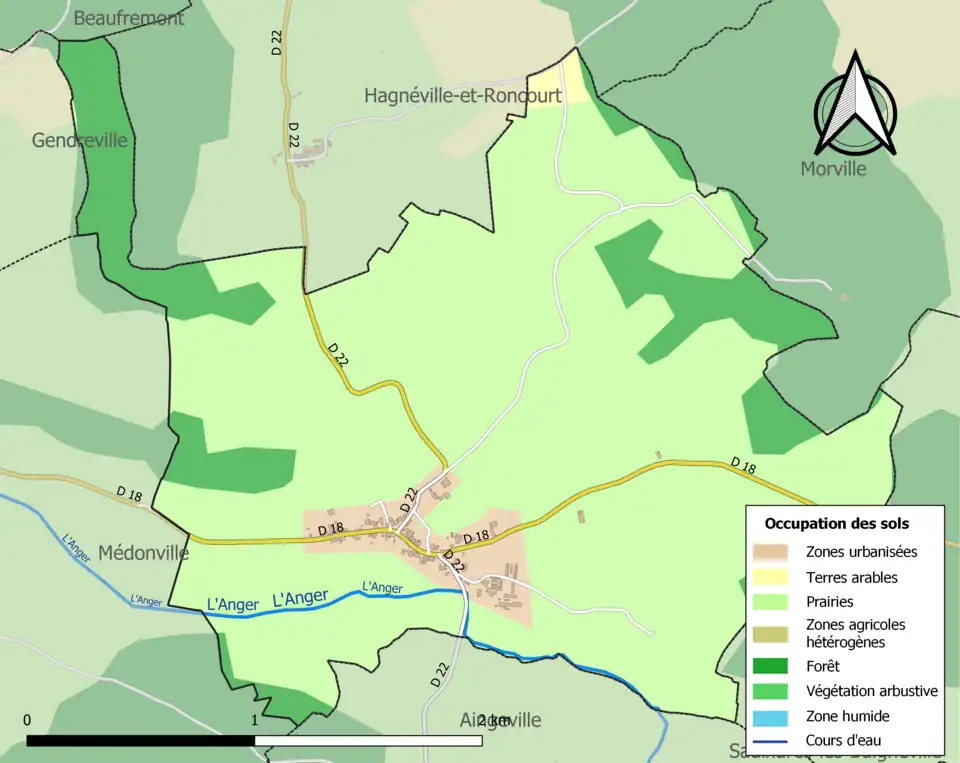 Carte en couleurs présentant l'occupation des sols.