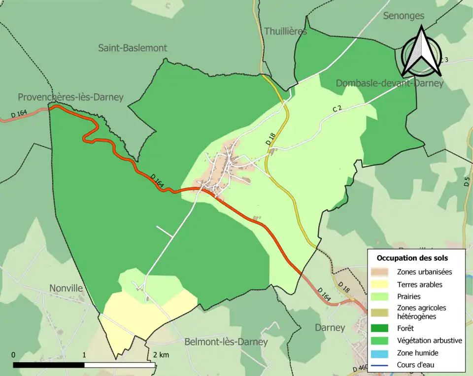 Carte en couleurs présentant l'occupation des sols.