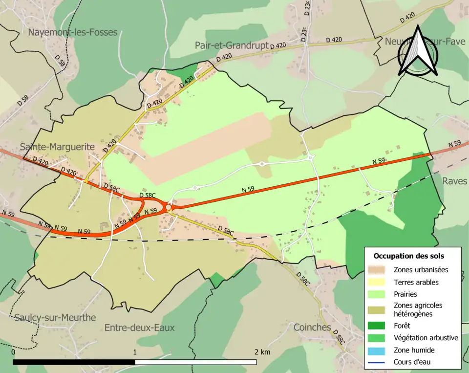 Carte en couleurs présentant l'occupation des sols.