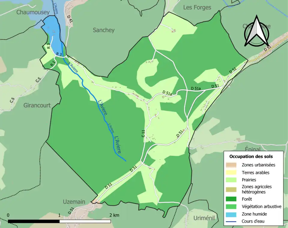 Carte en couleurs présentant l'occupation des sols.