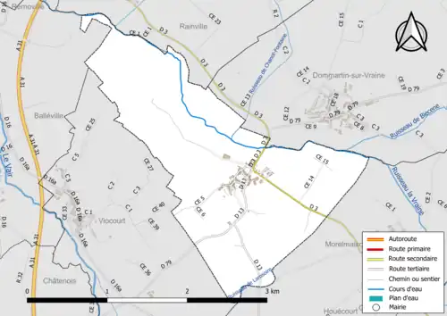 Carte en couleur présentant le réseau hydrographique de la commune