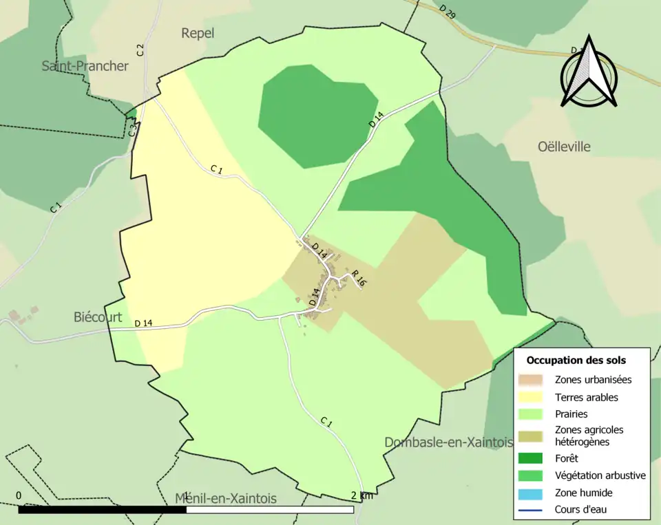 Carte en couleurs présentant l'occupation des sols.