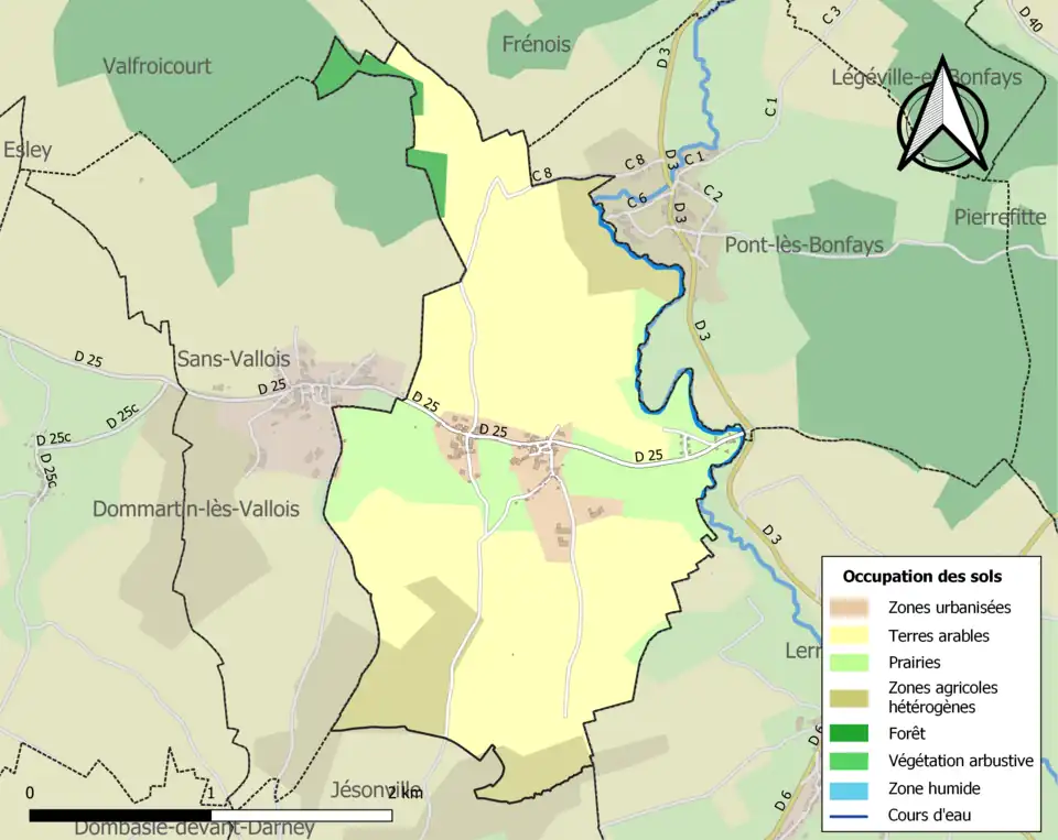 Carte en couleurs présentant l'occupation des sols.