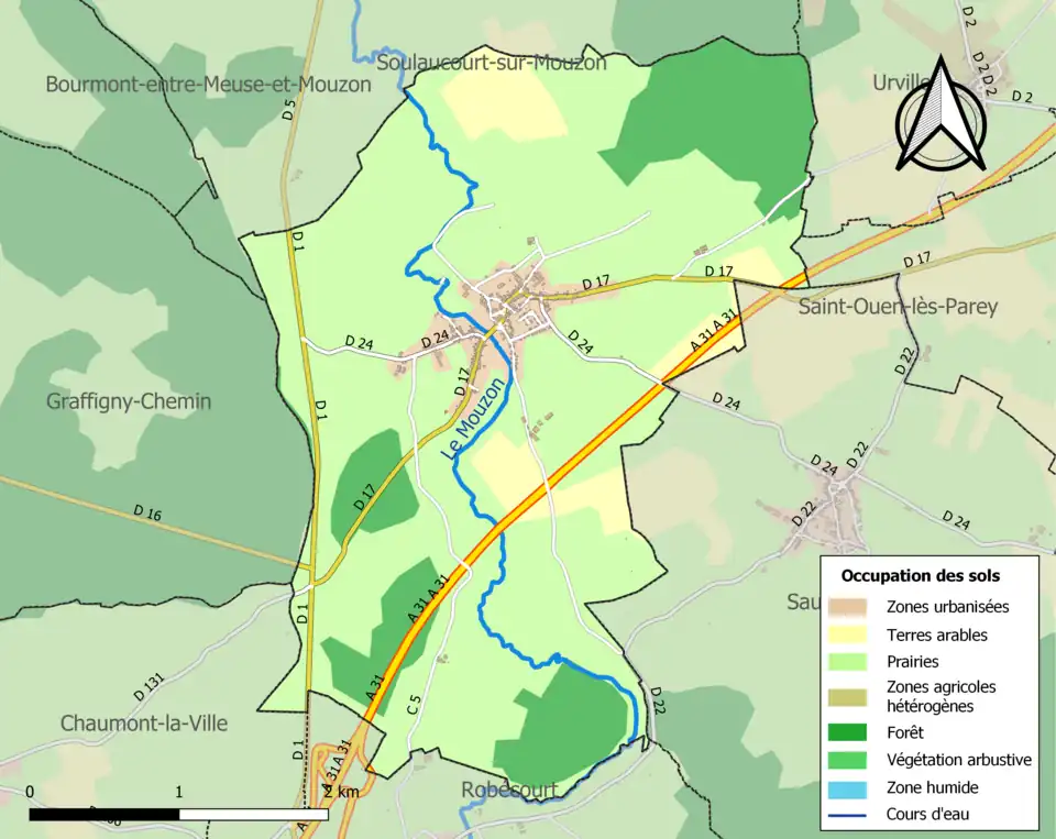 Carte en couleurs présentant l'occupation des sols.