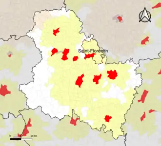 Localisation de l'aire d'attraction de Saint-Florentin dans le département de l'Yonne.