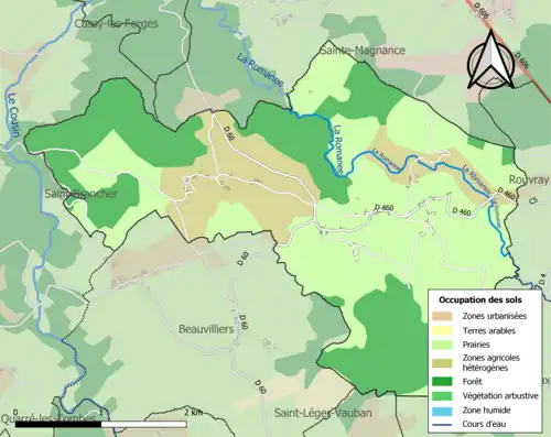 Carte en couleurs présentant l'occupation des sols.