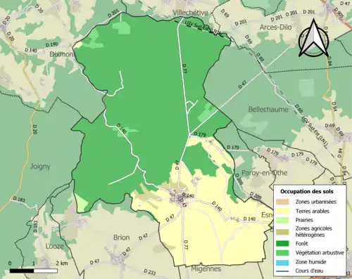 Carte en couleurs présentant l'occupation des sols.