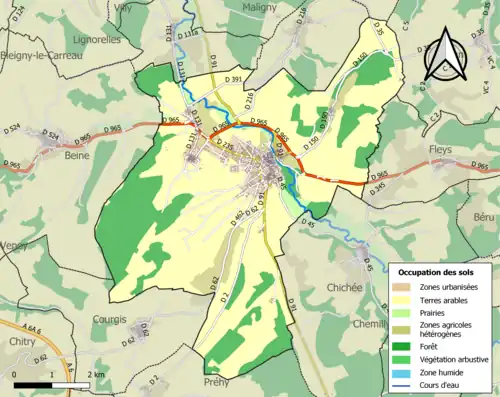 Carte en couleurs présentant l'occupation des sols.