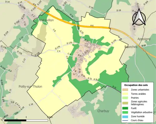 Carte en couleurs présentant l'occupation des sols.