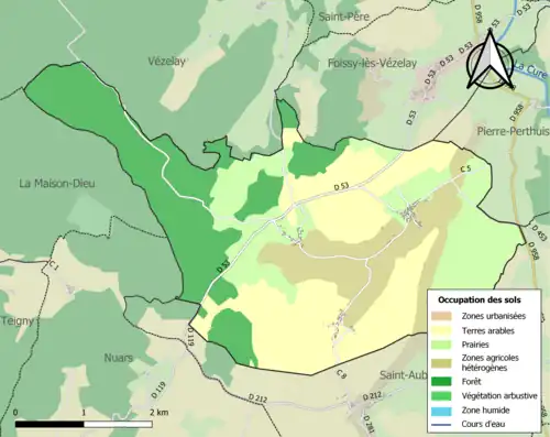 Carte en couleurs présentant l'occupation des sols.