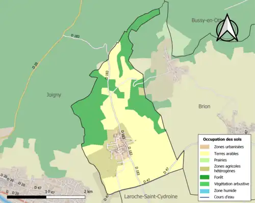 Carte en couleurs présentant l'occupation des sols.