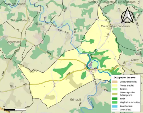 Carte en couleurs présentant l'occupation des sols.