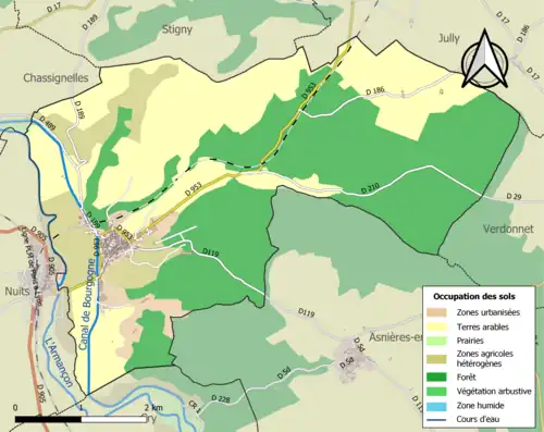 Carte en couleurs présentant l'occupation des sols.
