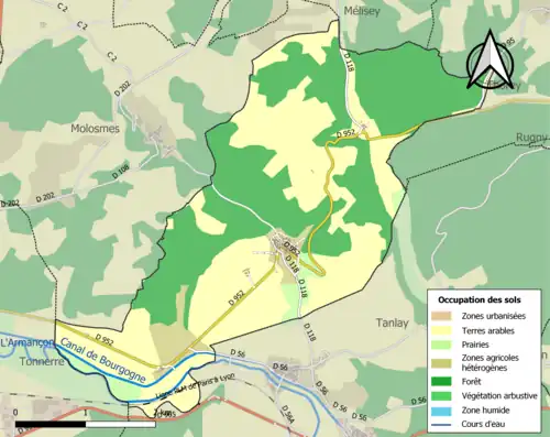 Carte en couleurs présentant l'occupation des sols.