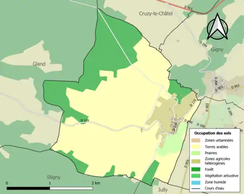 Carte en couleurs présentant l'occupation des sols.