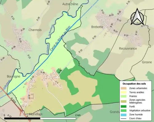 Carte en couleurs présentant l'occupation des sols.
