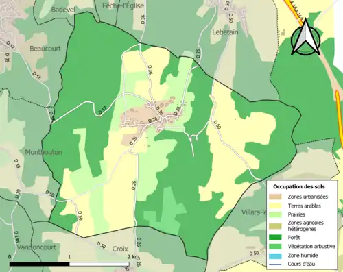 Carte en couleurs présentant l'occupation des sols.