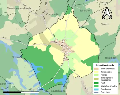 Carte en couleurs présentant l'occupation des sols.