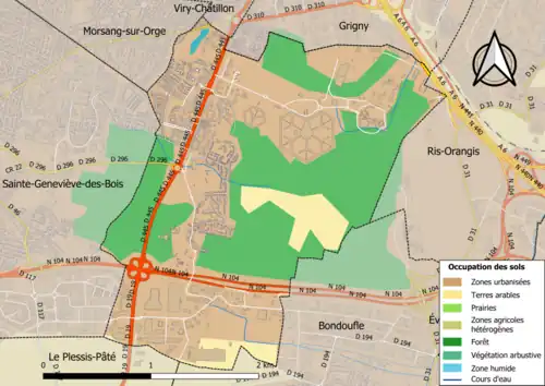 Carte en couleurs présentant l'occupation des sols.