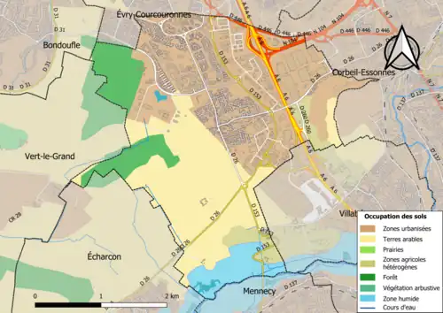 Carte en couleurs présentant l'occupation des sols.