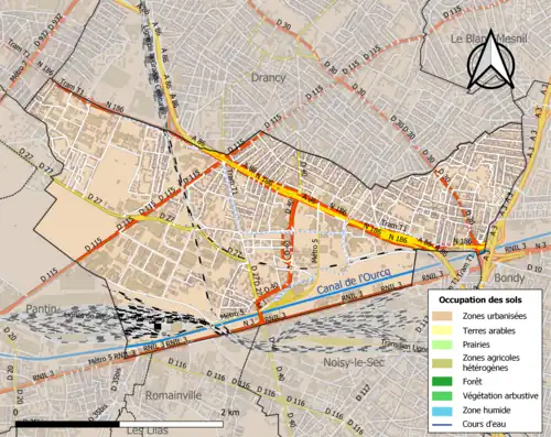 Carte en couleurs présentant l'occupation des sols.