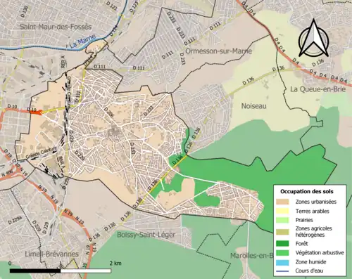 Carte en couleurs présentant l'occupation des sols.