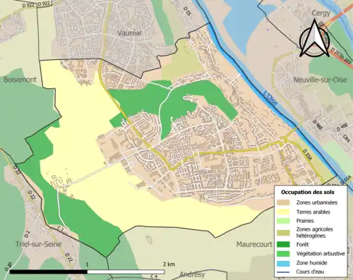 Carte en couleurs présentant l'occupation des sols.