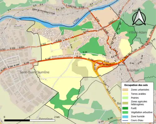 Carte en couleurs présentant l'occupation des sols.