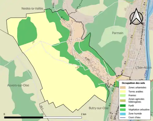 Carte en couleurs présentant l'occupation des sols.
