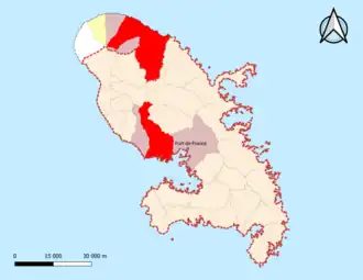 Localisation de l'aire d'attraction de Fort-de-France dans le département de la Martinique.