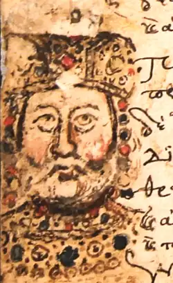 Miniature du portrait d'un homme d'âge mûr couronné.