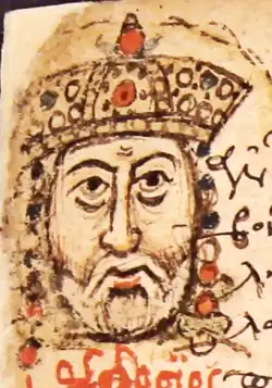 Dessin du portrait d'un empereur couronné.