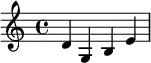 { \relative c' { d g, b e } }